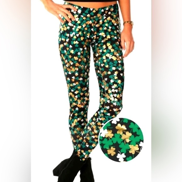 TIPSY ELVES WOMENS SIZE XL IRISH CLUSTERLUCK CLOVER LEGGINGS - Picture 1 of 8